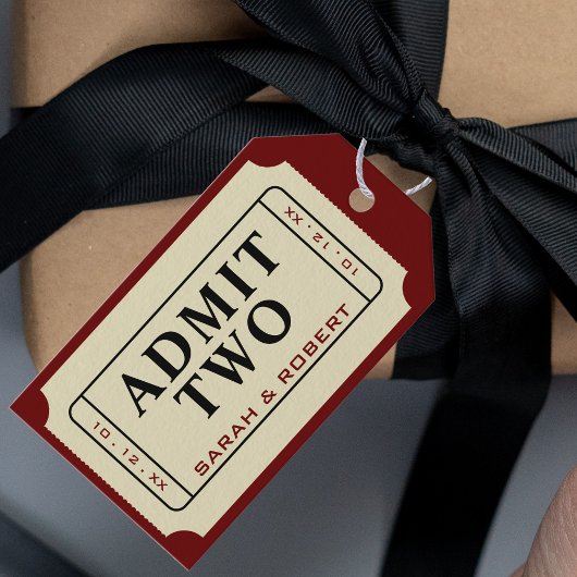 Retro Cinema Theater Geef twee ticket bruiloft toe Cadeaulabel