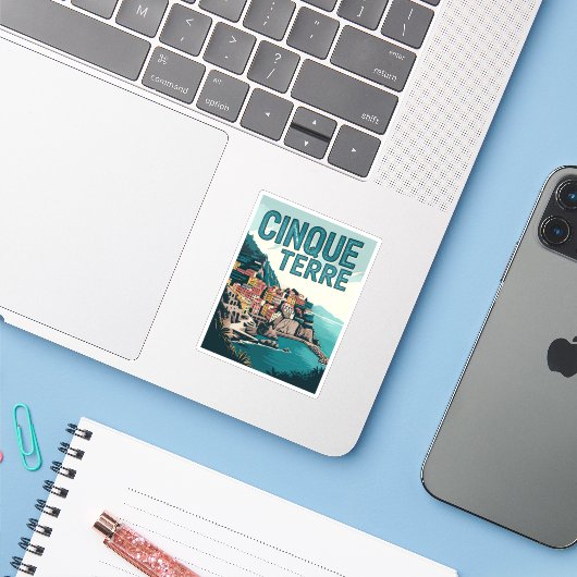 Retro Cinque Terre Hike Design Gift Sticker (Laptop met iPhone)
