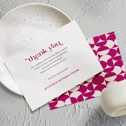 Retro Circle Scallop Mid Century Paarse BRUILOFT Bedankkaart