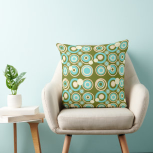 Retro Circles Party Dusty Olive Turquoise Cream Kussen