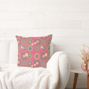 Retro Circles Party Dusty Peach Jade Pink Kussen