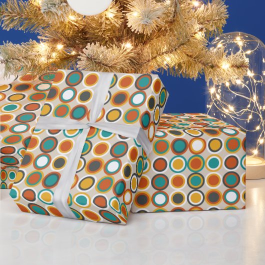 Retro Circles Pattern Oranje Brown Turquoise uit 1 Cadeaupapier (Feestdagen)