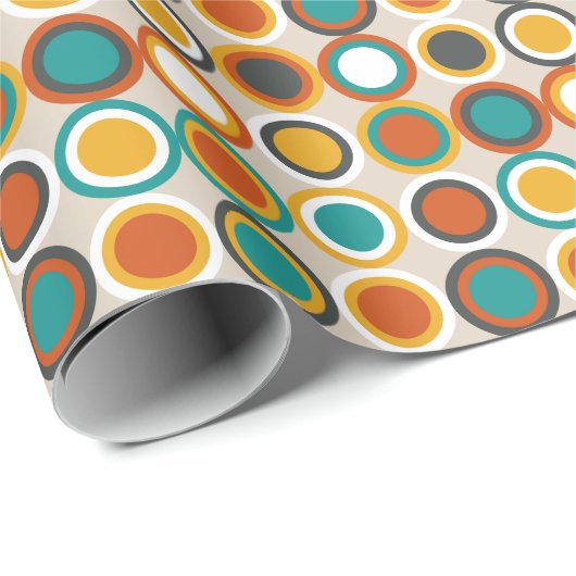 Retro Circles Pattern Oranje Brown Turquoise uit 1 Cadeaupapier (Rol Hoek)