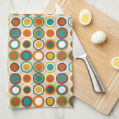 Retro Circles Pattern Oranje  Bruin Blauwgroen Theedoek (Quarter Fold)