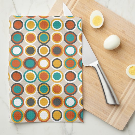 Retro Circles Pattern Oranje  Bruin Blauwgroen Theedoek (Quarter Fold)