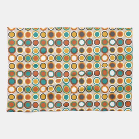 Retro Circles Pattern Oranje  Bruin Blauwgroen Theedoek (Horizontaal)