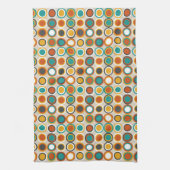 Retro Circles Pattern Oranje  Bruin Blauwgroen Theedoek (Verticaal)