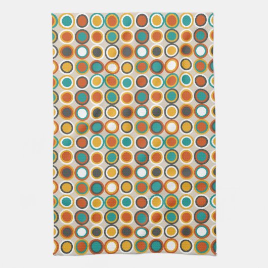 Retro Circles Pattern Oranje  Bruin Blauwgroen Theedoek (Verticaal)