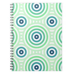 Retro Circulair geometrisch patroon in groen en bl Notitieboek