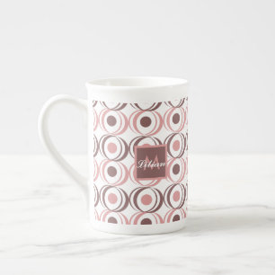 Retro Circulaire Aardse Toon Roze Monogram Porselein Kop