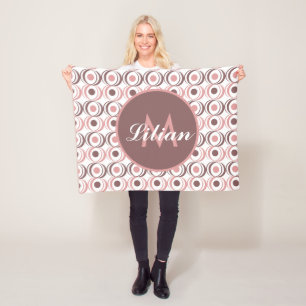 Retro Circular Earthy Tone Pink Monogrammed Fleece Deken