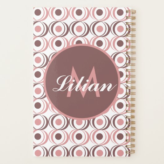 Retro Circular Earthy Tone Pink Monogrammed Planner (Achterkant)