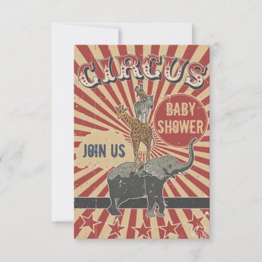 Retro Circus Baby Shower Uitnodiging (Voorkant)