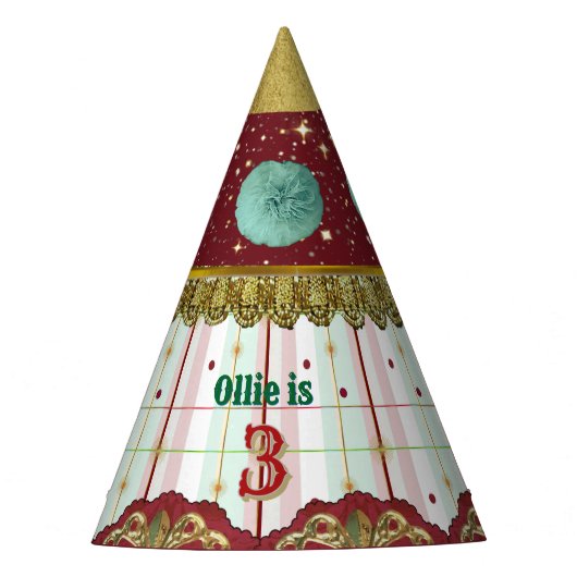 Retro Circus Carnival Hat - Teal Puff Feesthoedjes (Voorkant)