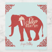 Retro Circus Elephant Popcorn Birthday Party Wijn Etiket (Enkel label)