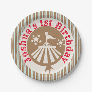 Retro Circus Kermis Feest Verjaardag Bruin  Papieren Bordje