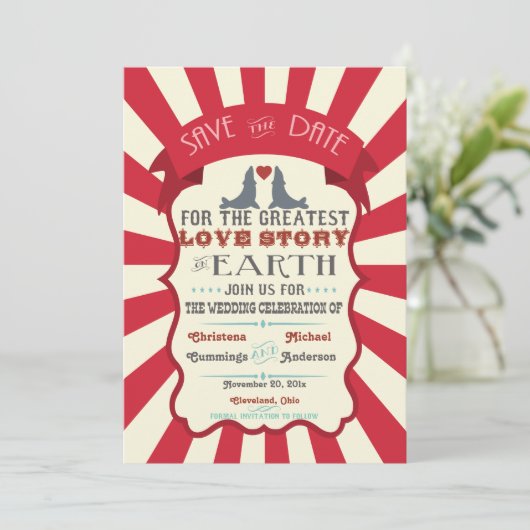 Retro Circus sparen de Datum aankondiging (Staand voorkant)