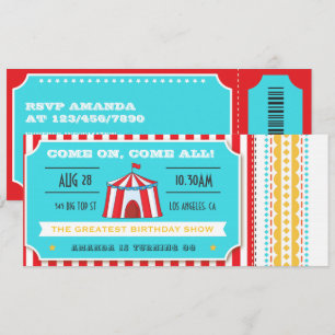 Retro Circus Ticket Kinderverjaardagsfeestje Kaart