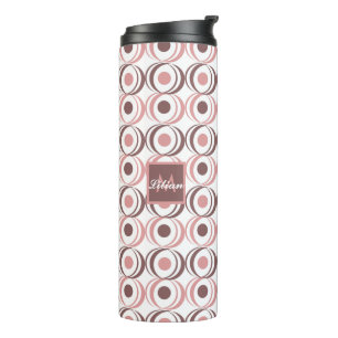 Retro Cirkel Aardse Toon Roze Monogram Thermosbeker