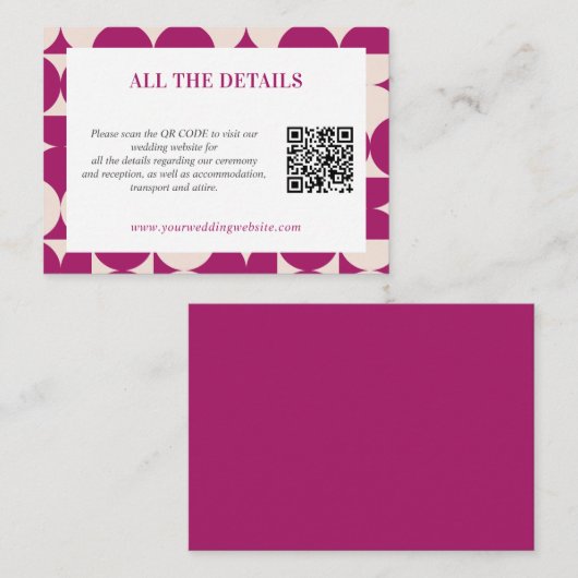 Retro Cirkel Scallop Mid Century QR CODE Bruiloft Informatiekaartje (Voorkant / Achterkant)