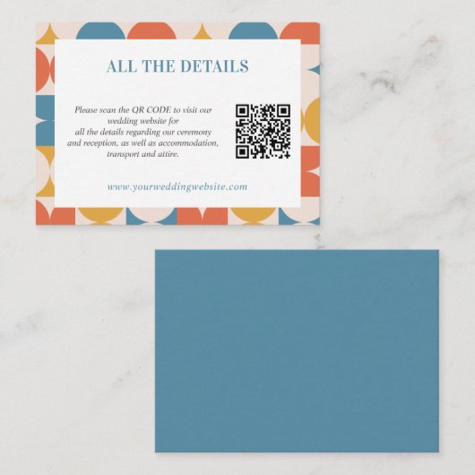 Retro Cirkel Scallop Mid Century QR CODE Bruiloft Informatiekaartje (Voorkant / Achterkant)