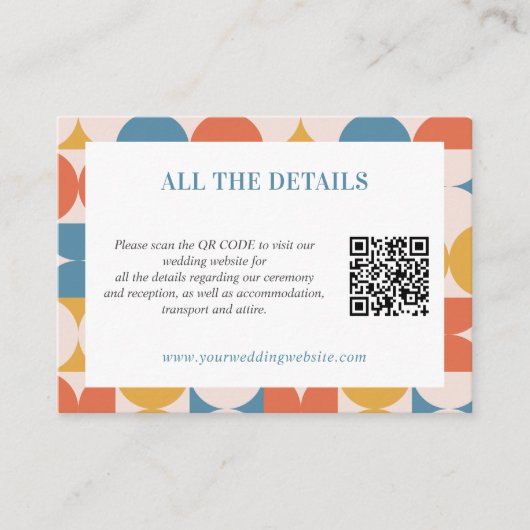 Retro Cirkel Scallop Mid Century QR CODE Bruiloft Informatiekaartje (Voorkant)