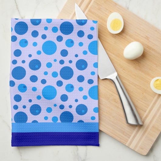 Retro Cirkels en Polka Dots in Blues op Blauw Theedoek (Quarter Fold)