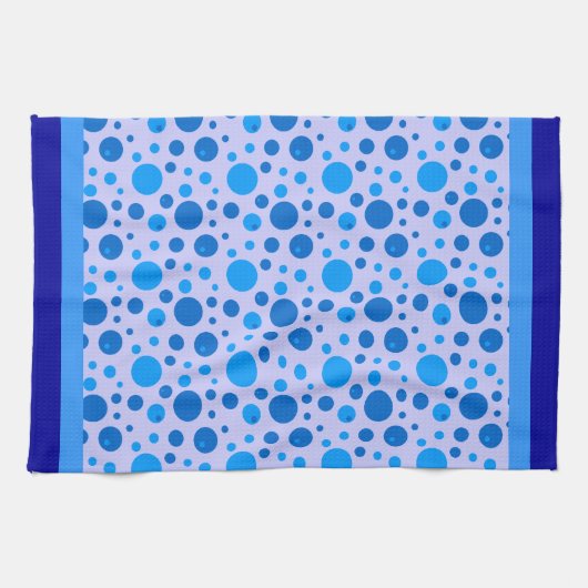 Retro Cirkels en Polka Dots in Blues op Blauw Theedoek (Horizontaal)
