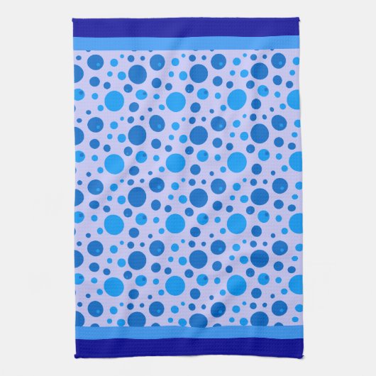 Retro Cirkels en Polka Dots in Blues op Blauw Theedoek (Verticaal)