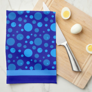 Retro cirkels en stippen in blauw op donkerblauw theedoek