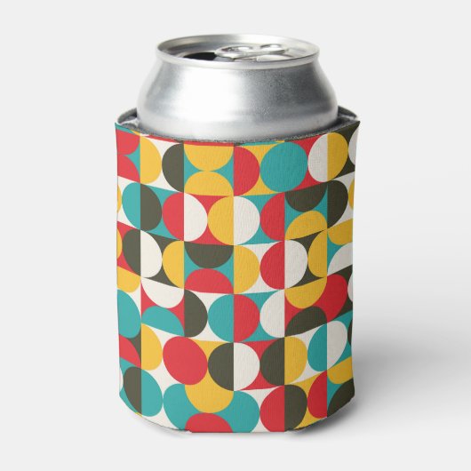 Retro Cirkels: Kleurrijke Hipster Patroon. Blikjeskoeler (Blikje Voorkant)