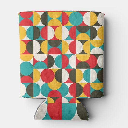 Retro Cirkels: Kleurrijke Hipster Patroon. Blikjeskoeler (Achterkant)
