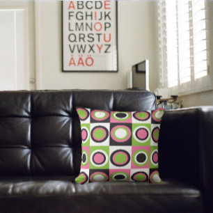 Retro Cirkels Patroon Roze Groen Zwart Wit Kussen