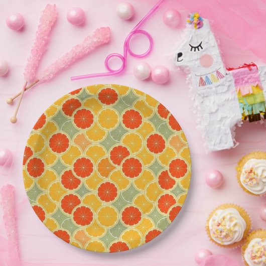 Retro Citrus Fruit Cheerful Papieren Bordje (Feest)