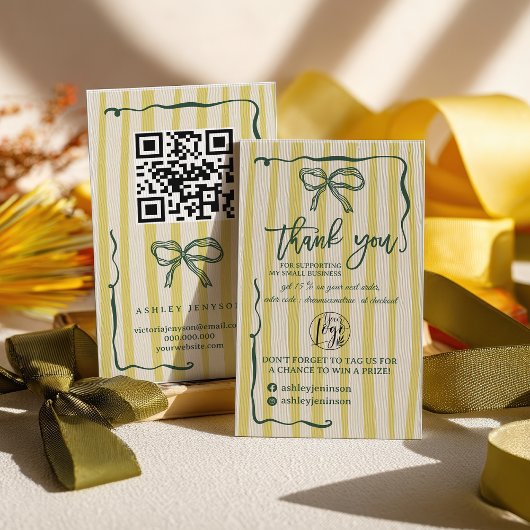 Retro Citrus Green Bow Logo QR Thank You Order Visitekaartje
