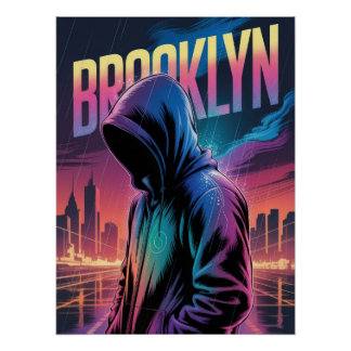 Retro City Night Poster – Vibrant Neon Hooded Perfect Poster