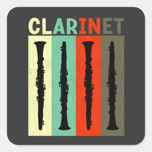 Retro Clarinet Vierkante Sticker (Voorkant)