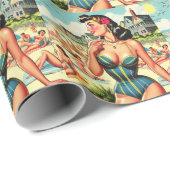 Retro Classic Beach Pin Up Cadeaupapier (Rol Hoek)