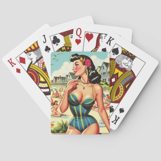 Retro Classic Beach Pin Up Pokerkaarten (Achterkant)