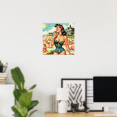Retro Classic Beach Pin Up Poster (Thuiskantoor)