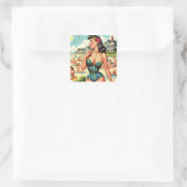 Retro Classic Beach Pin Up Vierkante Sticker (Tas)