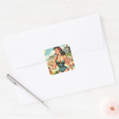 Retro Classic Beach Pin Up Vierkante Sticker (Envelop)