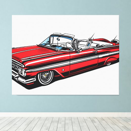 Retro Classic Convertible Side Pop Art  Canvas Afdruk (Insitu (Houten vloer))