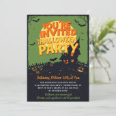 Retro Classic Haunted Graveyard Halloween Party Kaart (Staand voorkant)