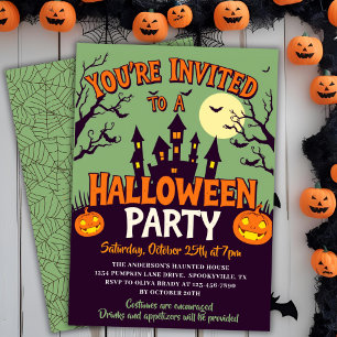 Retro Classic Haunted House Halloween Party Kaart