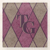 Retro Classic Paars Diamond Argyle Monogram Glazen Onderzetter (Voorkant)