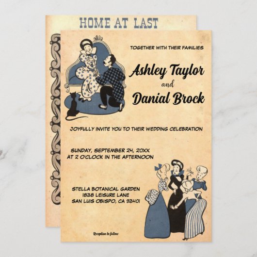 Retro Classic Romantic 50s Rustic Wedding Kaart (Voorkant / Achterkant)