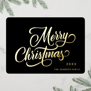 Retro Classic Sparkle Merry Christmas Gold Folie Feestdagenkaart