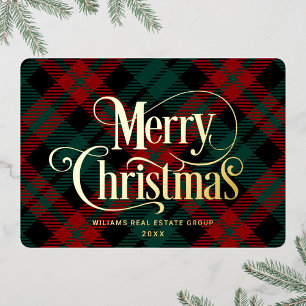 Retro Classic Sparkle Merry Christmas Gold Folie Feestdagenkaart