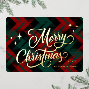 Retro Classic Sparkle Merry Christmas Gold Folie Feestdagenkaart